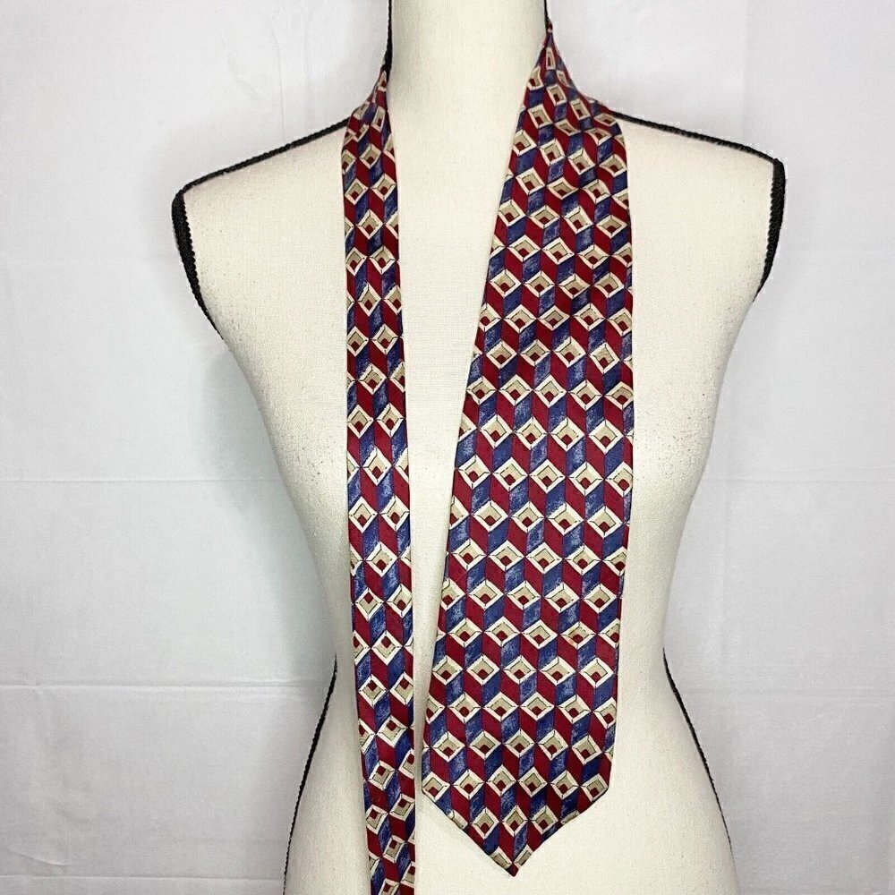 Givenchy Monsieur Silk Blue Maroon Tan Patterned Neck Tie USA 58.5”/4”